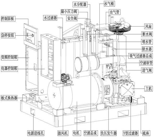 全無油空壓機結構示意圖